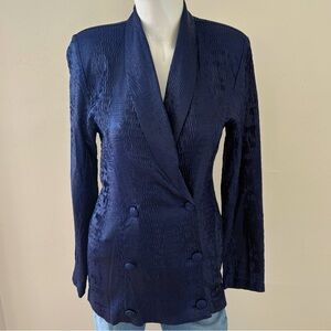 Avant Premiere Paris Electric Blue Snakeskin Double-Breasted Blazer Wool Silk
